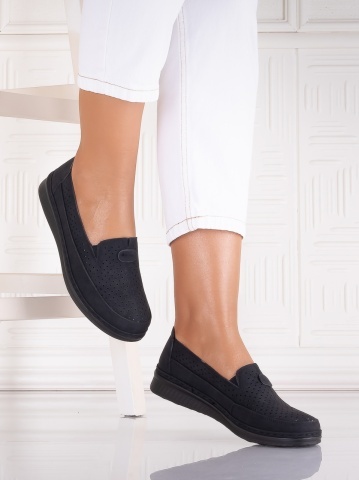 Pantofi dama casual Negri din Piele Ecologica Atinos