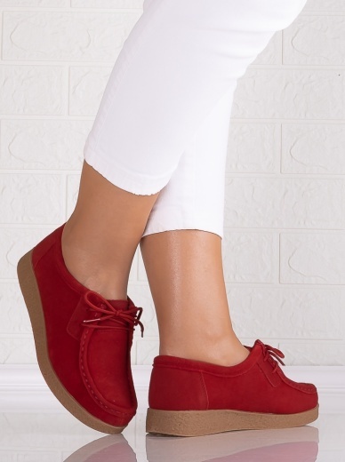Pantofi dama casual Rosii din Piele Naturala Intoarsa Alenasa - Img 2