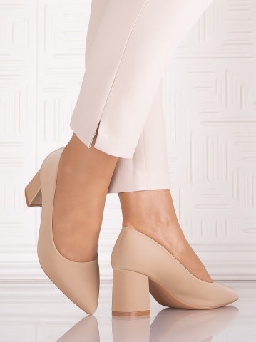 Pantofi dama cu toc Bej din Piele Ecologica Satinata Arriba