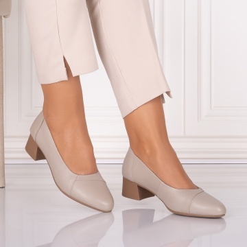 Pantofi dama cu toc Bej din Piele Naturala Rimela