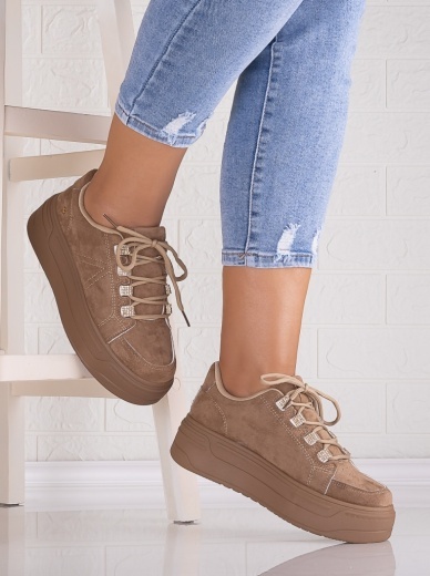 Sneakers dama cu platforma Khaki din Piele Ecologica Intoarsa Davena - Img 2