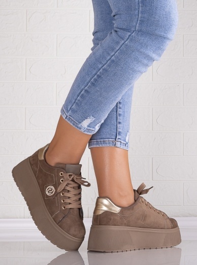 Sneakers dama cu platforma Khaki din Piele Ecologica Intoarsa Masega - Img 3