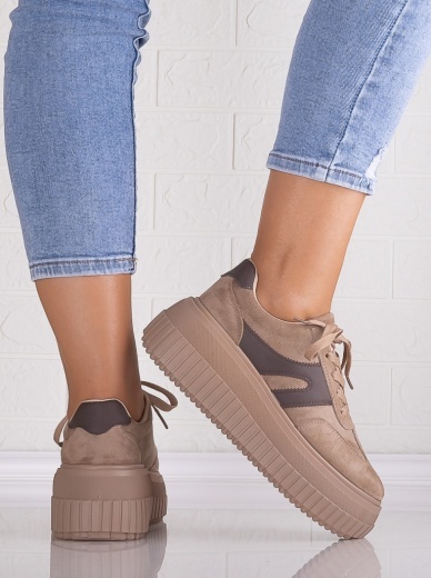 Sneakers dama cu platforma Khaki din Piele Ecologica Intoarsa Nevasa - Img 5