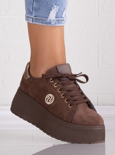Sneakers dama cu platforma Maro din Piele Ecologica Intoarsa Masega