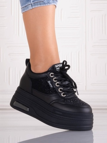 Sneakers dama cu platforma Negri din Piele Ecologica Danisia