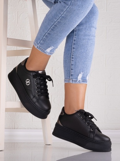 Sneakers dama cu platforma Negri din Piele Ecologica Zenda - Img 3