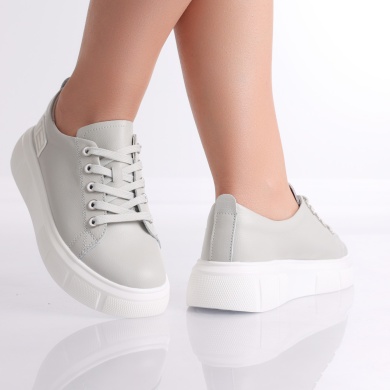 Soyvi Ladies Casual Γκρι Φυσικό Δερμάτινο Παπούτσι - Img 3