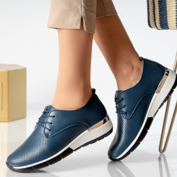 Γυναικεία casual παπούτσια navy blue φυσικό δέρμα lamita - Img 3