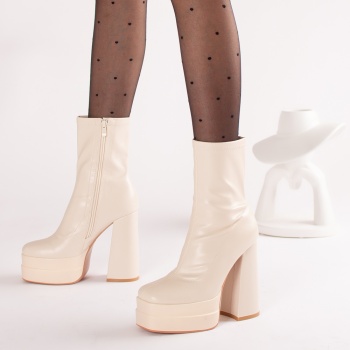 Γυναικείες μπότες eco leather padded siline μπεζ - Img 4