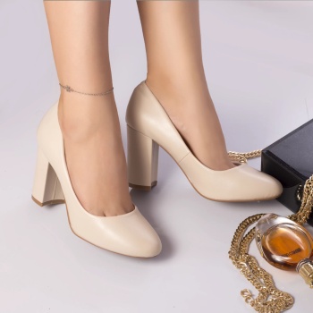 Παπούτσια με τακούνι zhin eco leather μπεζ - Img 2