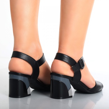 Anaya Ladies Μαύρο Eco Leather πέδιλα με τακούνι - Img 6