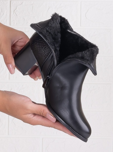 Botine Dama Imblanite cu toc Negre din Piele Ecologica Velenza - Img 6