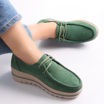 Calvi Green Γυναικεία παπούτσια πλατφόρμα σε φυσικό δέρμα γυρισμένο - Img 5
