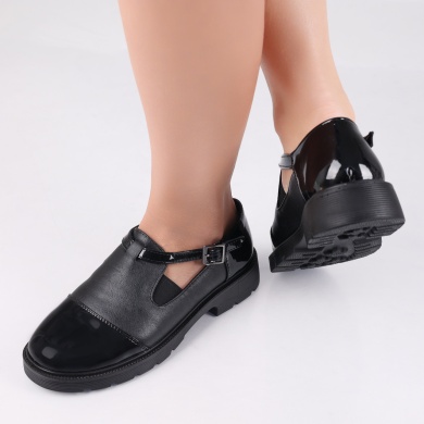 Crisbel Ladies Casual Μαύρα παπούτσια σε οικολογικό δέρμα με κορδόνια - Img 4