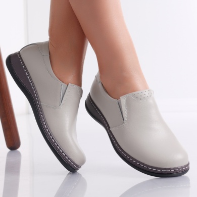 Deborah Ladies Casual Γκρι Φυσικό Δερμάτινο Παπούτσι - Img 2