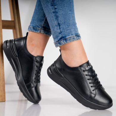 Edaro Ladies' Μαύρο Φυσικό Δερμάτινο Αθλητικό Παπούτσι - Img 3