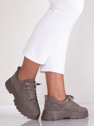 Pantofi dama casual Khaki din Piele Naturala Intoarsa Alisma - Img 5