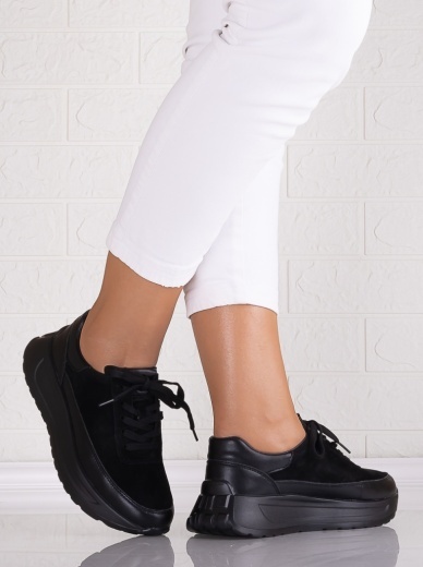 Pantofi dama casual Negri din Piele Naturala Intoarsa Morela - Img 2