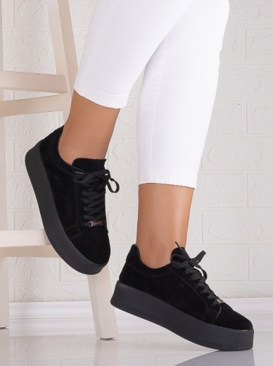 Pantofi dama casual Negri din Piele Naturala Intoarsa Semila