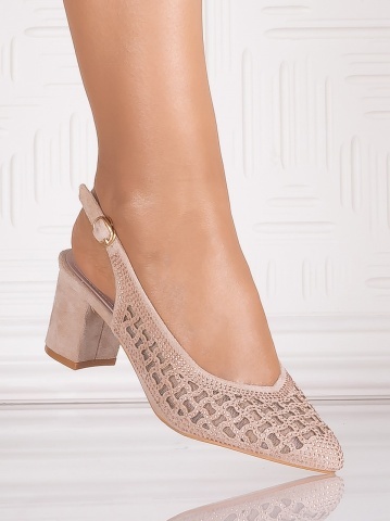 Pantofi dama cu toc Bej din Piele Ecologica Intoarsa Benvola