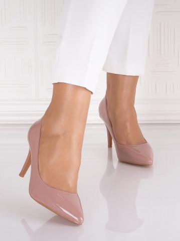Pantofi dama cu toc Nude din Piele Ecologica Lacuita Molnas