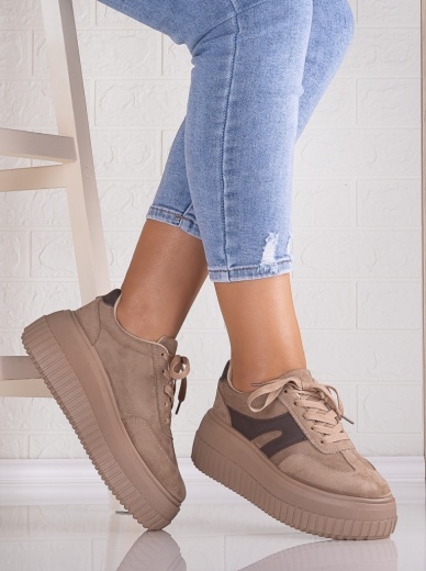 Sneakers dama cu platforma Khaki din Piele Ecologica Intoarsa Nevasa