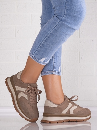 Sneakers dama cu platforma Khaki din Piele Ecologica Intoarsa Suziana - Img 2