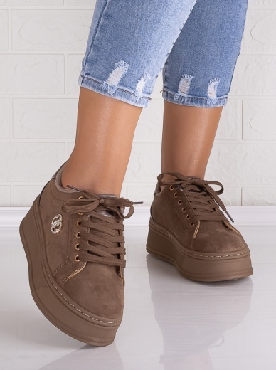 Sneakers dama cu platforma Khaki din Piele Ecologica Intoarsa Zenda