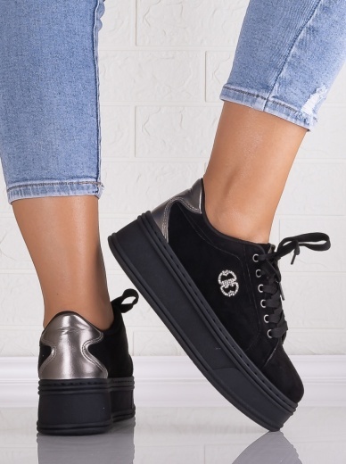 Sneakers dama cu platforma Negri din Piele Ecologica Intoarsa Zenda - Img 4