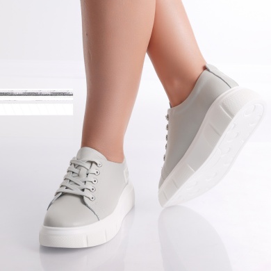Soyvi Ladies Casual Γκρι Φυσικό Δερμάτινο Παπούτσι - Img 4