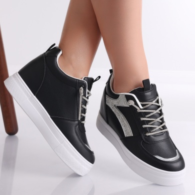 Surija Ladies Μαύρο Μαύρο Οργανικό Δερμάτινο Sneakers - Img 2