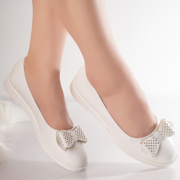 Zeca Ladies' White Organic Leather Μπαλαρίνες από οργανικό δέρμα