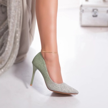 Γυναικεία παπούτσια eco leather με glitter adah πράσινο - Img 3