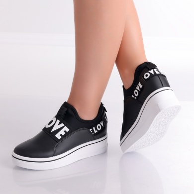 Γυναικεία sneakers με πλατφόρμα Μαύρα σε Marla Eco Leather - Img 4