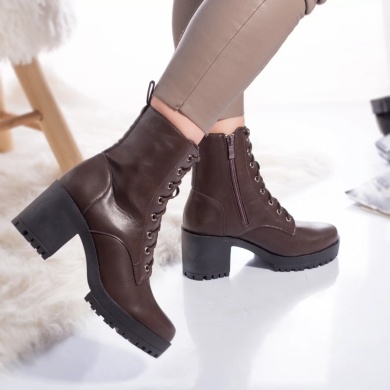 Γυναικείες μπότες με επένδυση eco leather hailey καφέ - Img 2