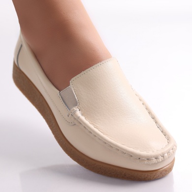 Κυρίες casual παπούτσια Beige φυσικό δέρμα Danina - Img 2