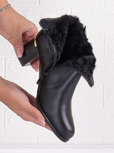 Botine Dama Imblanite cu toc Negre din Piele Ecologica Ranali - Img 7