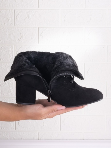 Botine Dama Imblanite Negre din Piele Ecologica Intoarsa Floreva - Img 3