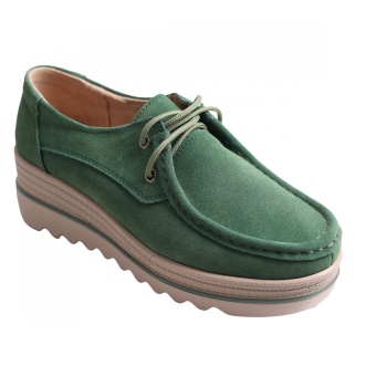 Calvi Green Γυναικεία παπούτσια πλατφόρμα σε φυσικό δέρμα γυρισμένο - Img 6