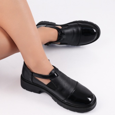 Crisbel Ladies Casual Μαύρα παπούτσια σε οικολογικό δέρμα με κορδόνια - Img 5