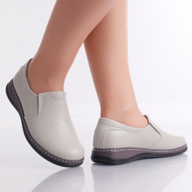 Deborah Ladies Casual Γκρι Φυσικό Δερμάτινο Παπούτσι - Img 3