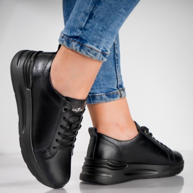Edaro Ladies' Μαύρο Φυσικό Δερμάτινο Αθλητικό Παπούτσι - Img 4
