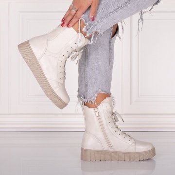 Ghete Dama Imblanite Bej din Piele Ecologica Jameria