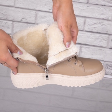 Ghete dama Imblanite Kaki din Piele Naturala Clavira - Img 2
