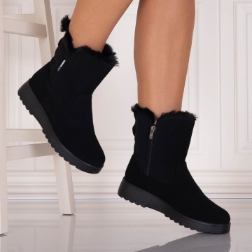 Ghete Dama Imblanite Negre din Piele Ecologica Intoarsa Sallia