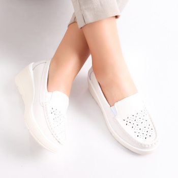 Ladies' Casual White Natural Leather Shoes Avril Φυσικό Δερμάτινο Παπούτσι - Img 5