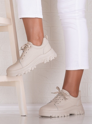 Pantofi dama casual Bej din Piele Naturala Alisma - Img 2