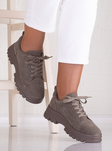 Pantofi dama casual Khaki din Piele Naturala Intoarsa Alisma - Img 2