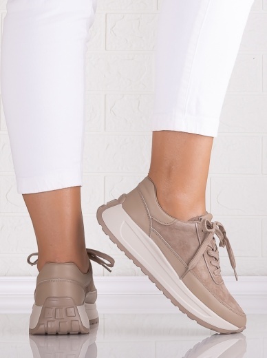 Pantofi dama casual Khaki din Piele Naturala Intoarsa Morela - Img 4