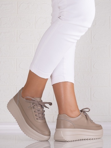 Pantofi dama casual Khaki din Piele Naturala Lerana - Img 4